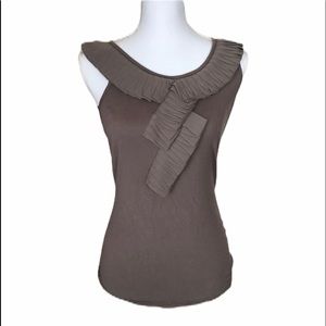 U-Knit Brown Sleeveless Top Size M Pleated Neckline Blouse Casual EUC